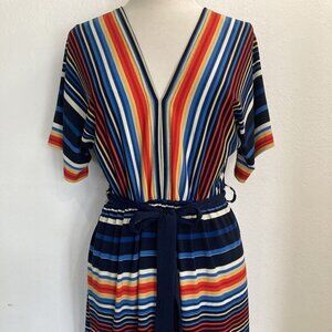 NESLAY L Knit Dress Casual Blouse Retro 70s striped New short sleeves above knee